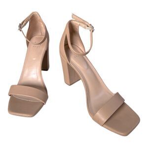 A New Day Nude Ema Sandals Size 10 High Block Heels Square Toe neutral taupe